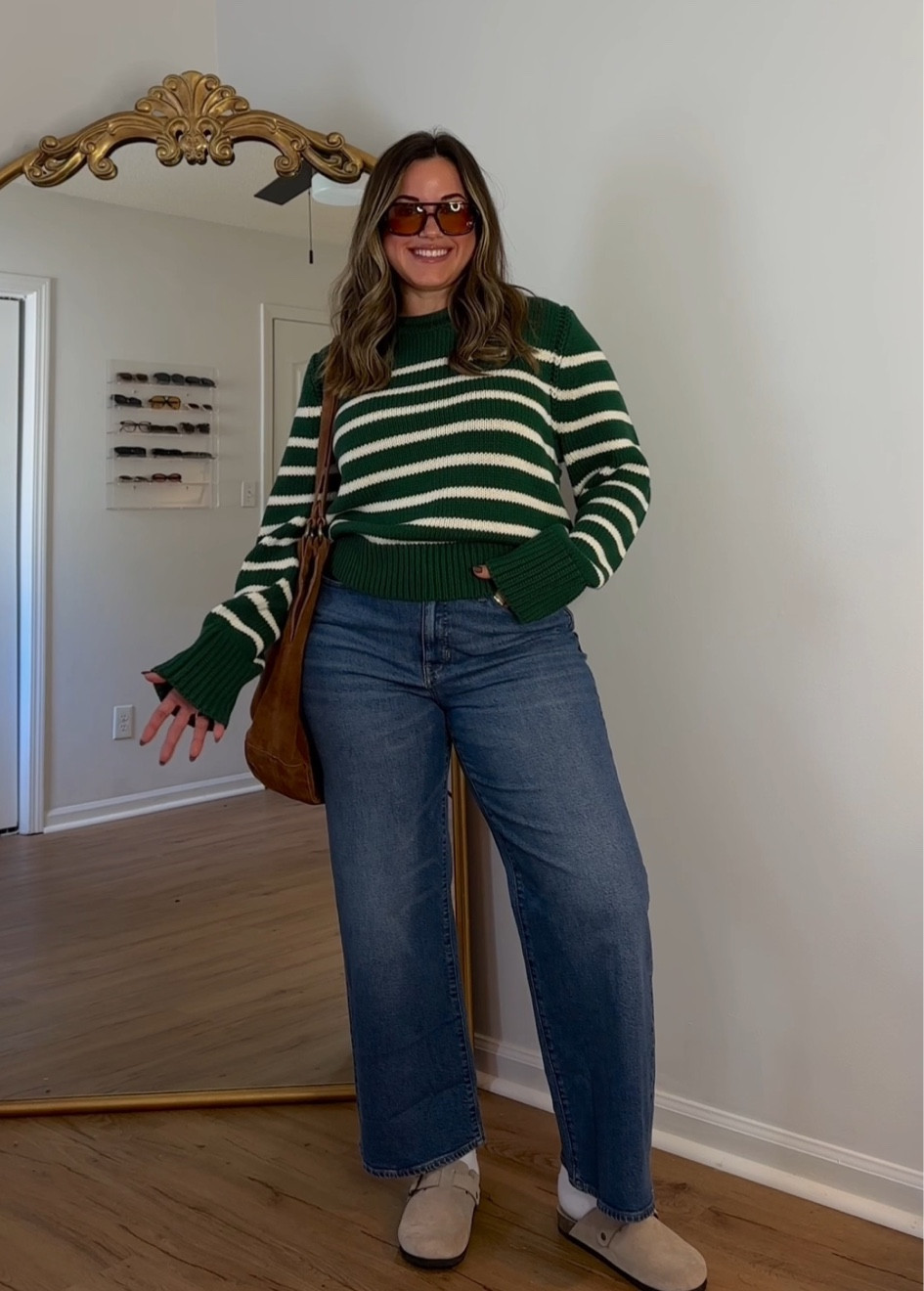 Comfy cozy fall outfit — loving this green and white striped sweater! Sized up to a large in it for more relaxed fit. Sized up 1 size in denim too! 
Clogs, sized up 1/2 size.

#LTKFallSale #LTKSeasonal #LTKSaleAlert