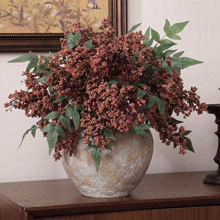 7 Pcs Light Brown Faux Fall Berry Stems for Vase, 15.8 Inch | Amazon (US)