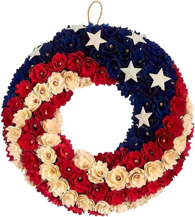 Juvale Wooden Floral Door Wreath for 4th of July Party,Patriotic American Flag Decorations, Red, ... | Amazon (US)