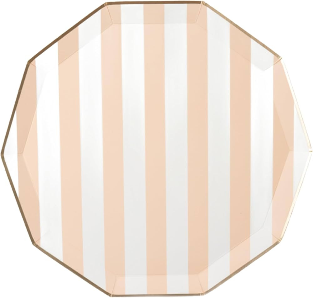 Peach Cabana Stripe Paper Party Plates | Disposable Plates | Sturdy Large Paper Plates, Dinner Pl... | Amazon (US)
