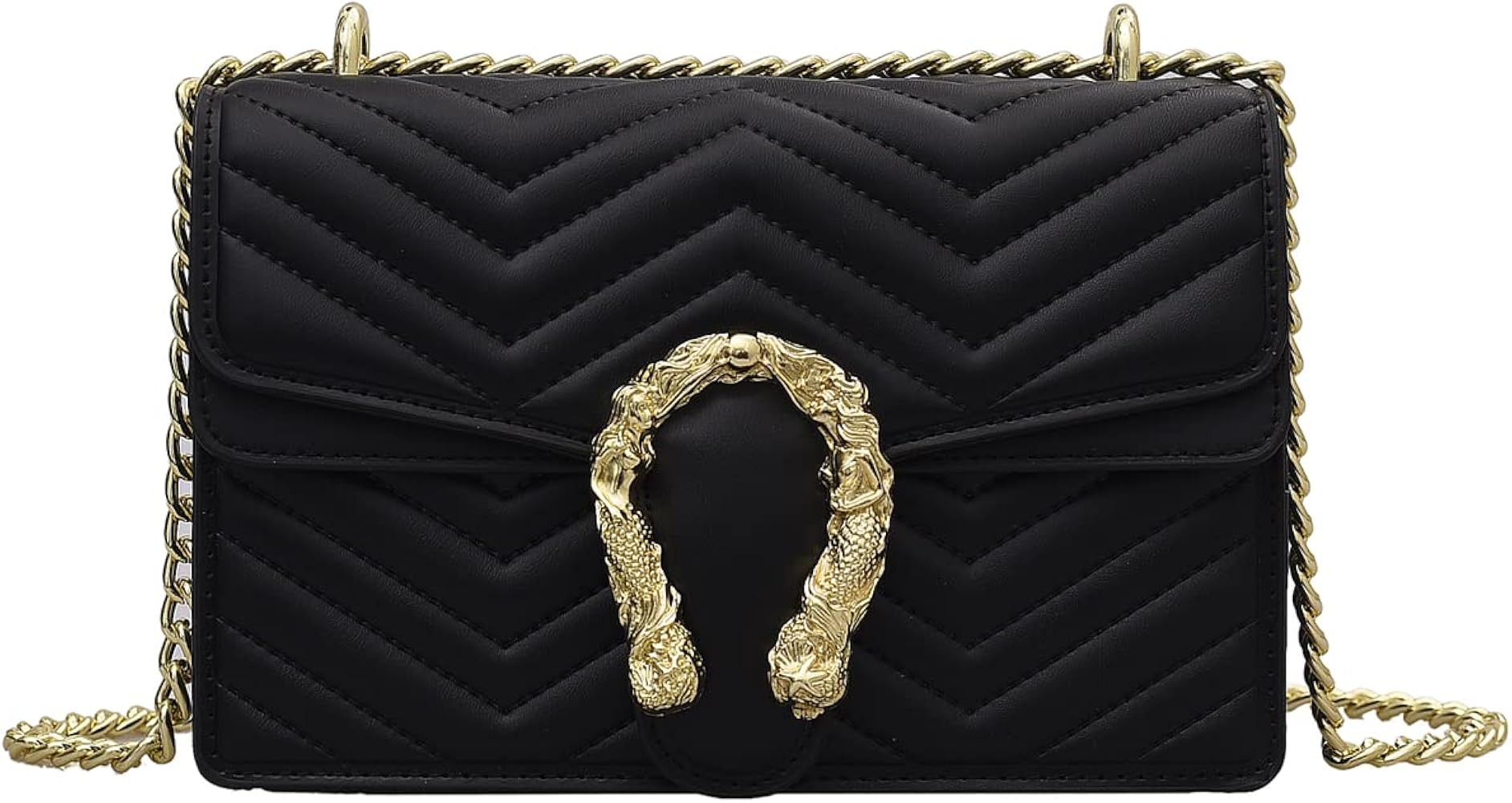 Fashion Metal Chain Small Shoulder Crossbody Bags for Women Handbag Purses Vegan Leather Clutches | Amazon (US)