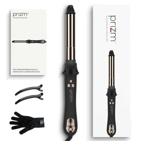 Prizm Curling Iron Automatic Rotating 1 inch Hair Curler Dual Voltage 11 Adjustable Temperatures for Hair Styling Durable Titanium Alloy for Smooth Frizz-Free Curls | Walmart (US)