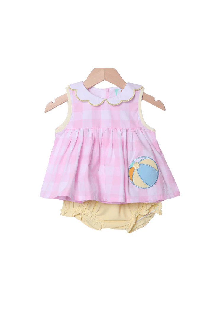 Beach Ball Pink Gingham Bloomer Set | The Smocked Flamingo