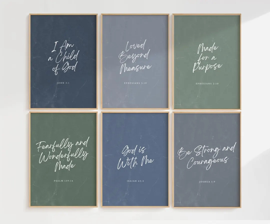 Kids Bible Verse Wall Art Set: Navy Blue, Sage Green, Grey Nursery Decor (digital Download) - Ets... | Etsy (US)