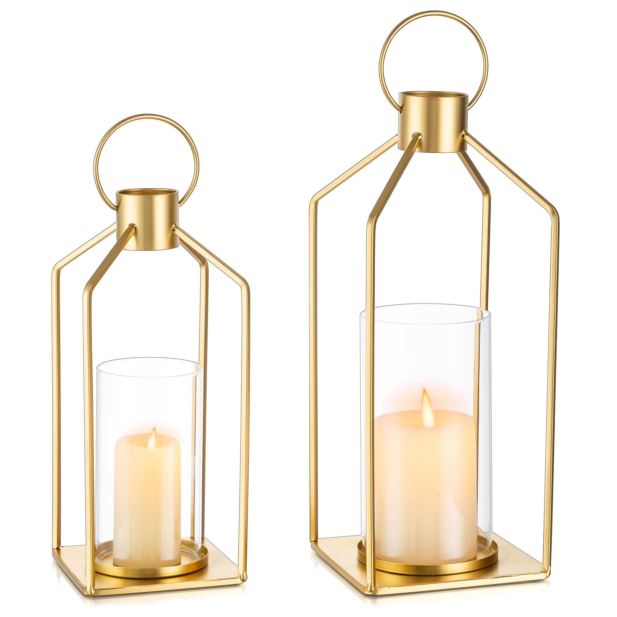 Gold Lanterns Decorative Indoor: Set of 2 Lanterns with Glass for Table Centerpieces Candle Holde... | Amazon (US)