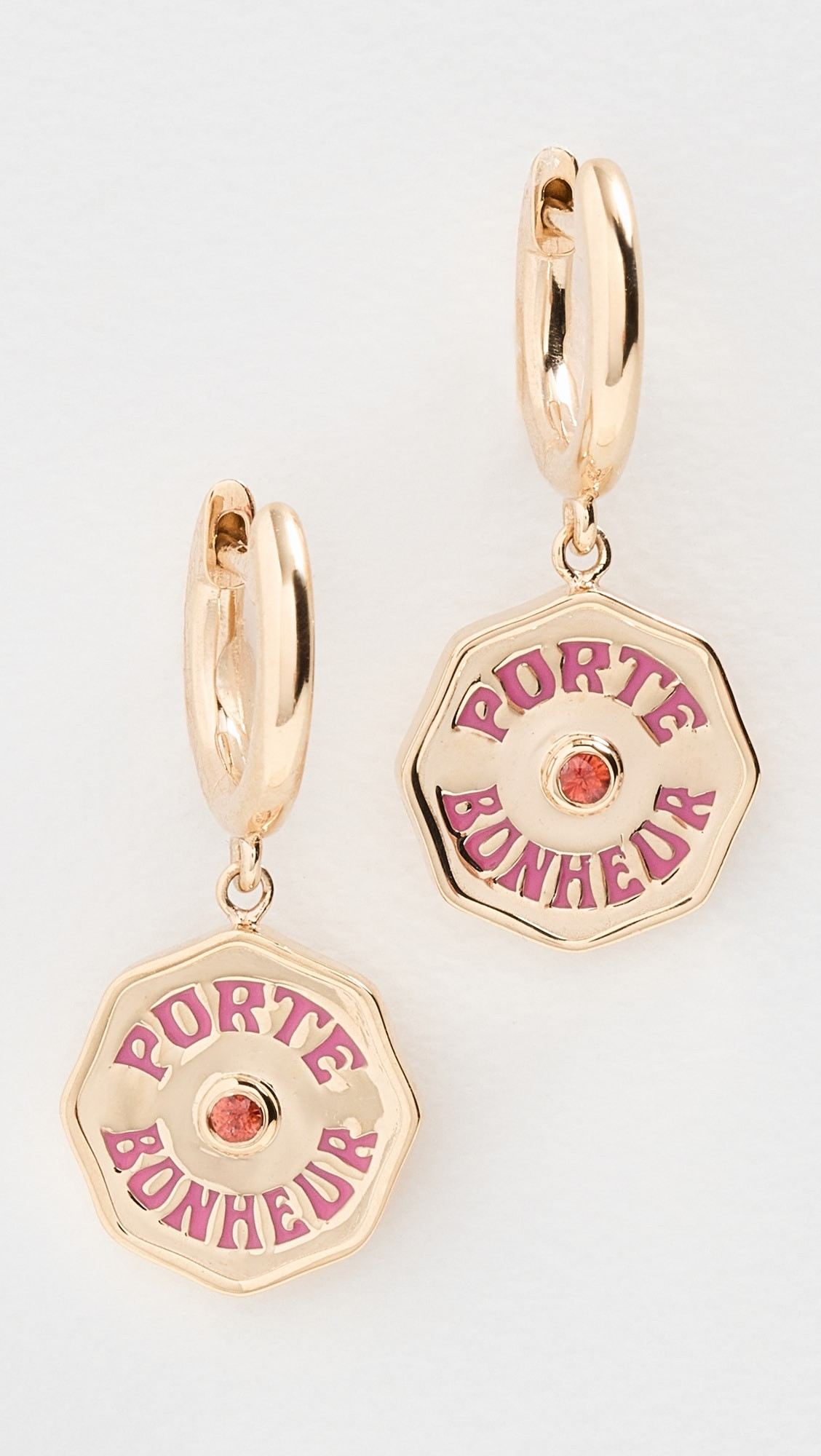 14k Yellow Gold Wee PB Orange Sapphire Pink Enamel Hoops | Shopbop