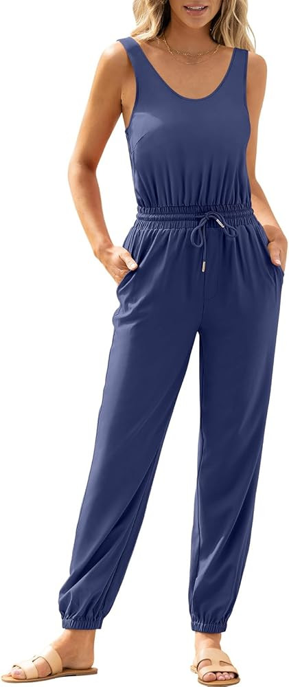 ANRABESS Women Summer Sleeveless Casual Loose Jumpsuits Backless Tank Jogger Pants Jumper Romper ... | Amazon (US)