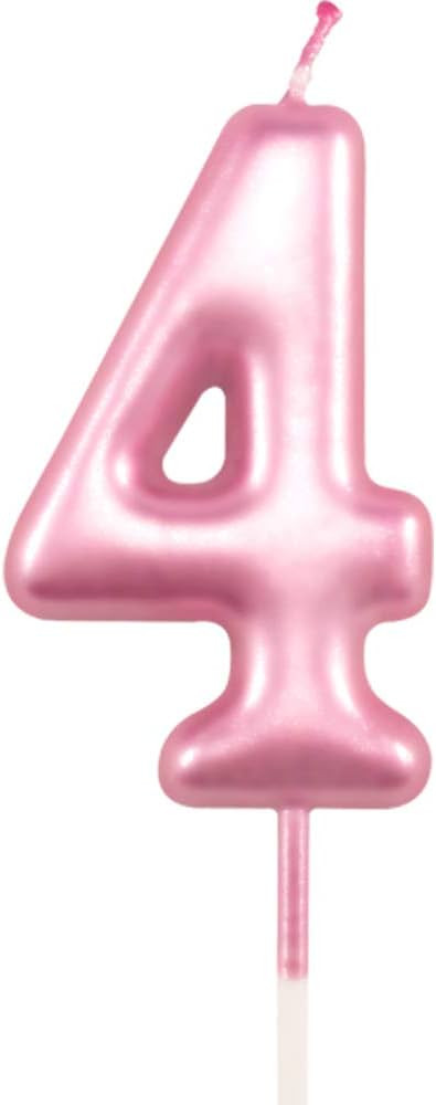 4th Birthday Candle Four Years Pink Happy Birthday Number 4 Candles for Cake Topper Decoration fo... | Amazon (US)