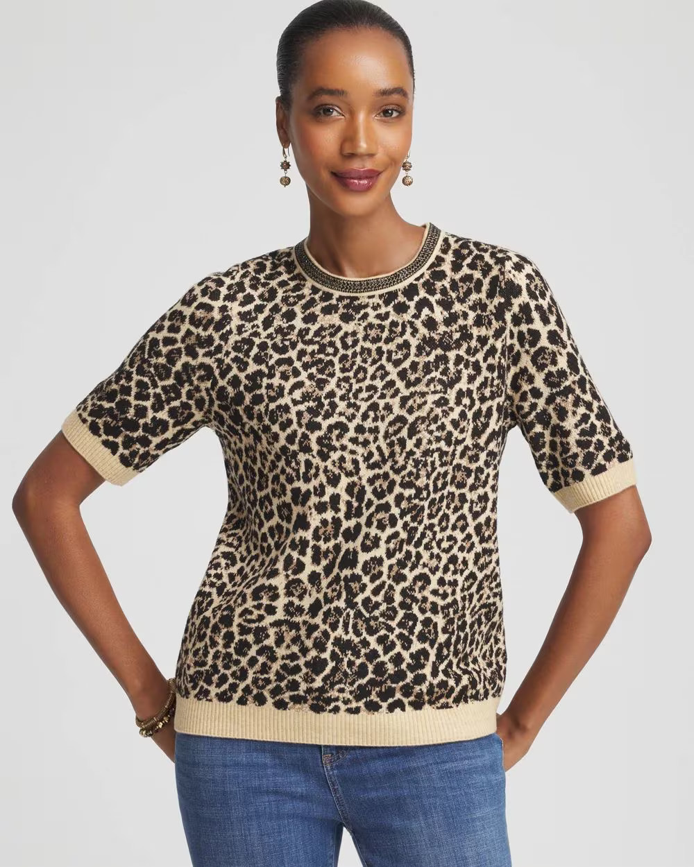 Embellished Crewneck Animal-Print Sweater | Chico's