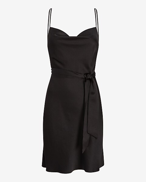 Satin Cowl Neck Belted Slip Dress | Express