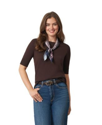 Cable & Gauge Women's Elbow Sleeve Crewneck Sweater - Snow white | Macy's