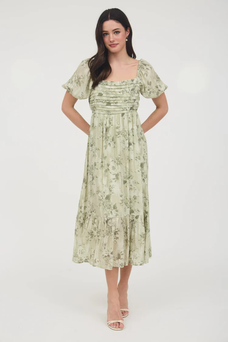Savannah Green Floral Midi Dress | Confête