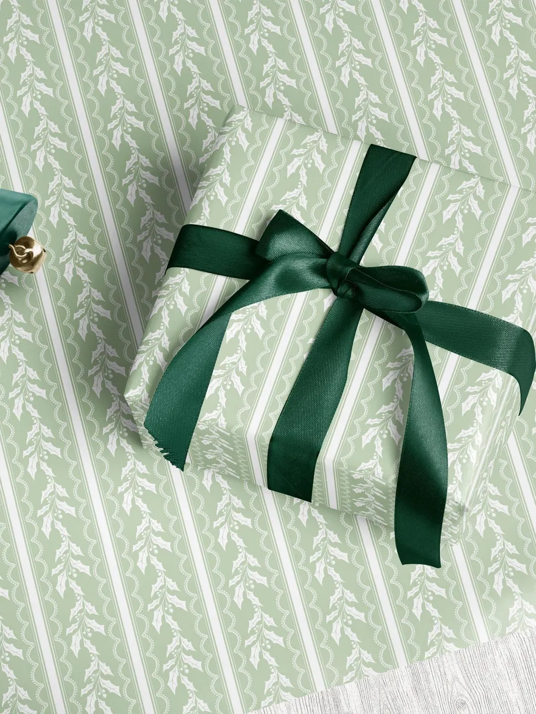 Sage Green Christmas Wrapping Paper Roll Vintage Christmas Gift Wrap Classic Green Stripe Wrappin... | Etsy (US)