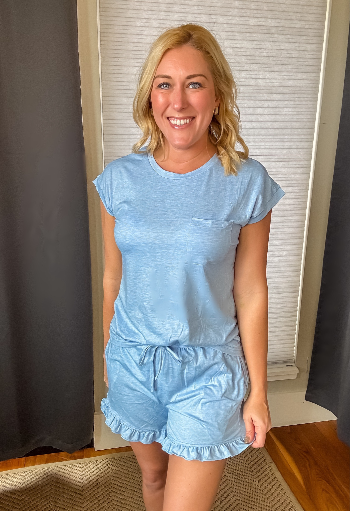 The ruffle detail on these super soft pjs is adorable! These are heavenly - so comfortable to sleep in. 