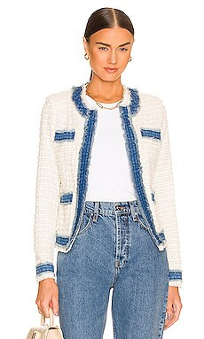 L'AGENCE Agnes Tweed Denim Jacket in Ivory & Pomona from Revolve.com | Revolve Clothing (Global)