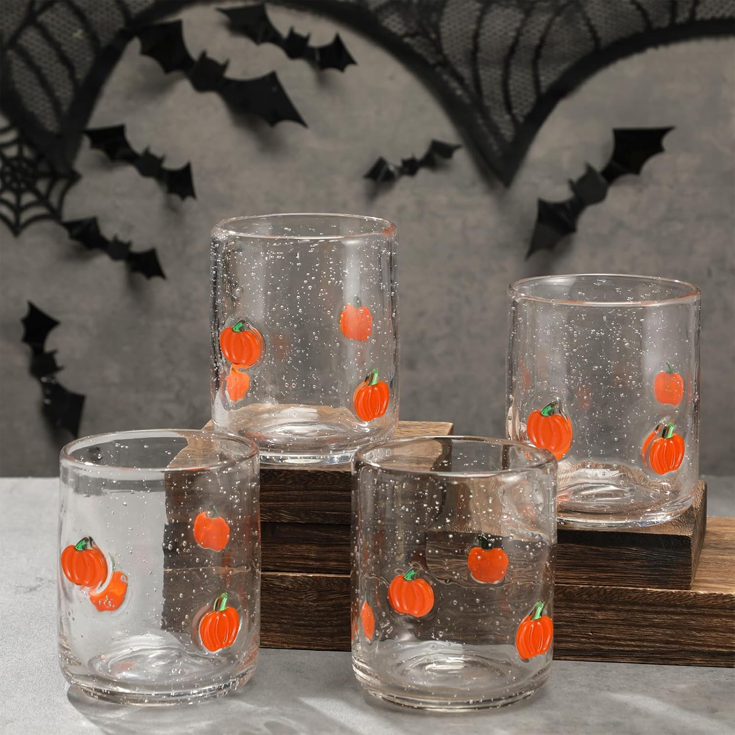 4 Pcs Halloween Pumpkin Icon Glass Cup Set Stemless | Amazon (US)