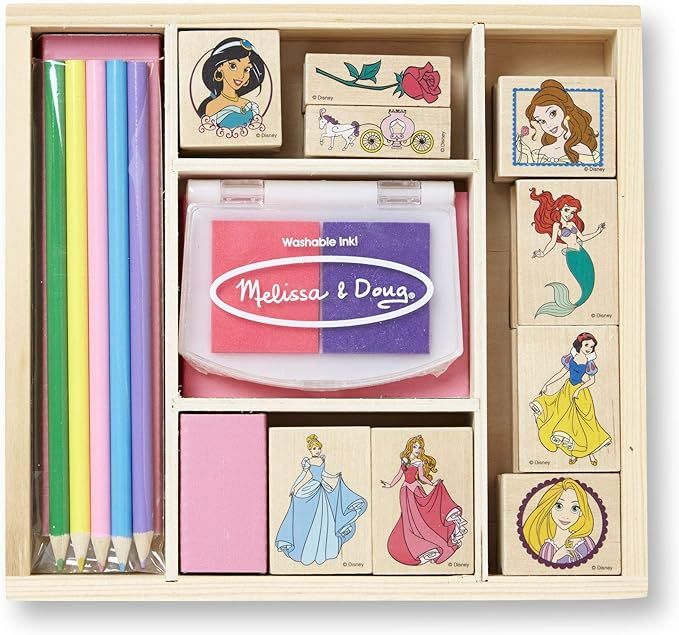 Melissa & Doug Disney Princess Wooden Stamp Set: 9 Stamps, 5 Colored Pencils, and 2-Color Stamp P... | Amazon (US)