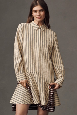 English Factory Long-Sleeve Mini Shirt Dress | Anthropologie (US)