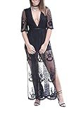 Women's Sexy Short Sleeve Embroidered Lace Jumpsuit Romper Long Dress Black l | Amazon (US)