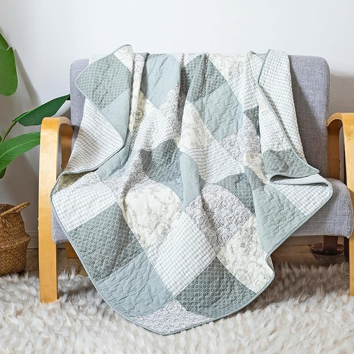 Soul & Lane Memory Lane 50" x 60" Cotton Quilted Throw Blanket, Sage Green Patchwork Throw Quilt ... | Amazon (US)