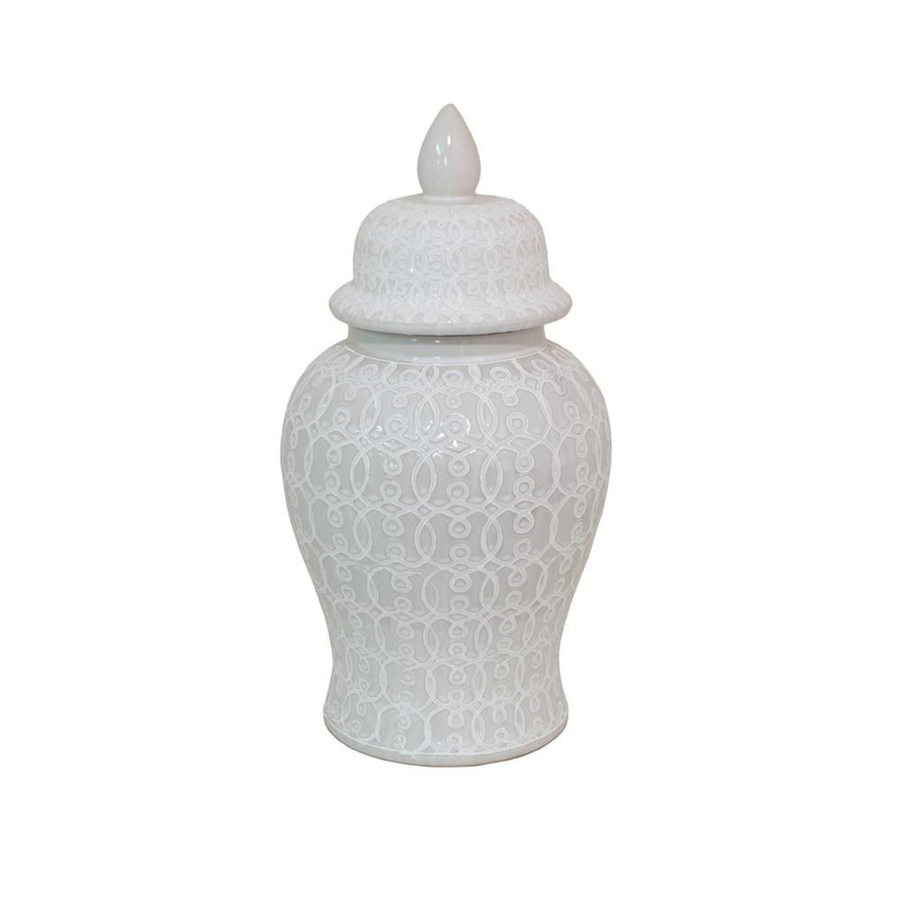 THREE HANDS 19 in. White Ceramic Temple Jar-45892 - The Home Depot | The Home Depot