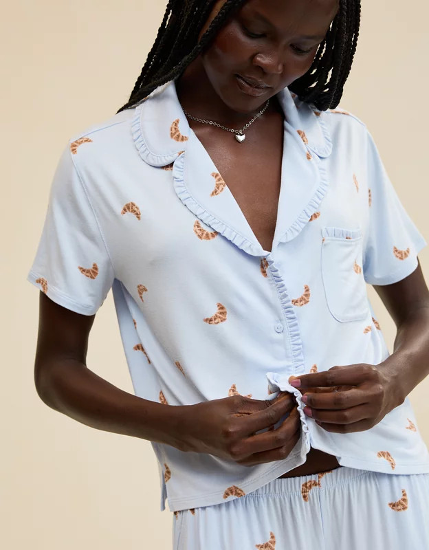 Aerie Real Soft® Ruffle Pajama Shirt | American Eagle Outfitters (US & CA)