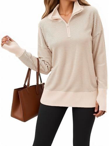 Saodimallsu Womens Quarter Zip Sweaters Striped Color Block Knit Sweatshirt Casual Trendy Pullove... | Amazon (US)