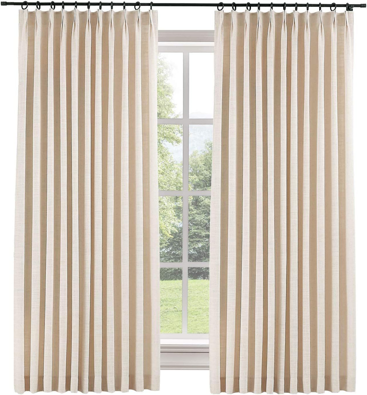 TWOPAGES 100 W x 96 L inch Pinch Pleat Darkening Drape Faux Linen Curtain with Blackout Lining Dr... | Amazon (US)