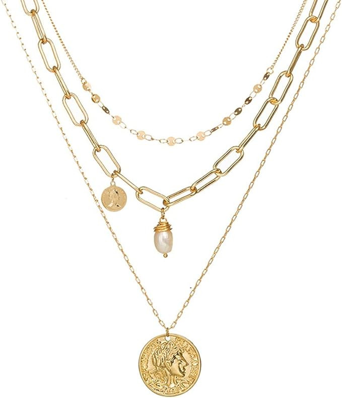 WOSKATLY Gold Initial Necklaces for Women Girls, Necklace Layered Gold Plated Necklace for Women ... | Amazon (US)