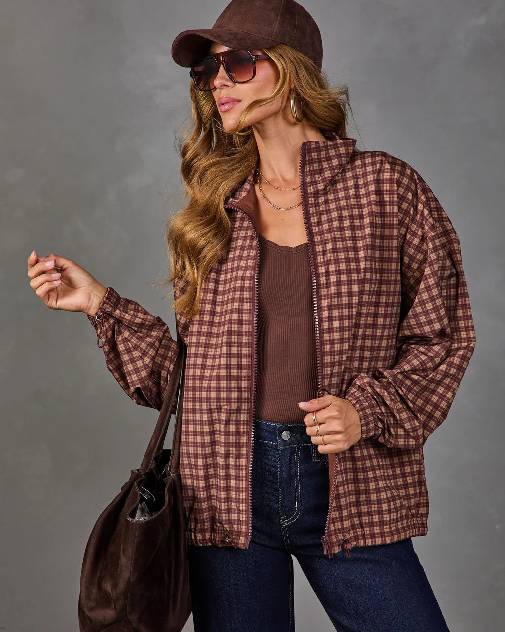 Reine Plaid Mock Neck Track Jacket | VICI
