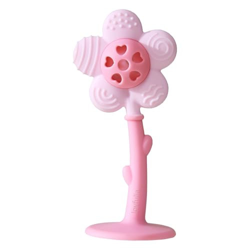 Baby Teething Toys 3-6 Months, Teether and Sensory Rattle for Babies 0-6 Months, Food Grade Silicone Teethers 6-12 Months, Infant Teething Relief Chew Toys, Sunnyflower Teether Toy BPA Free - Pink | Amazon (US)