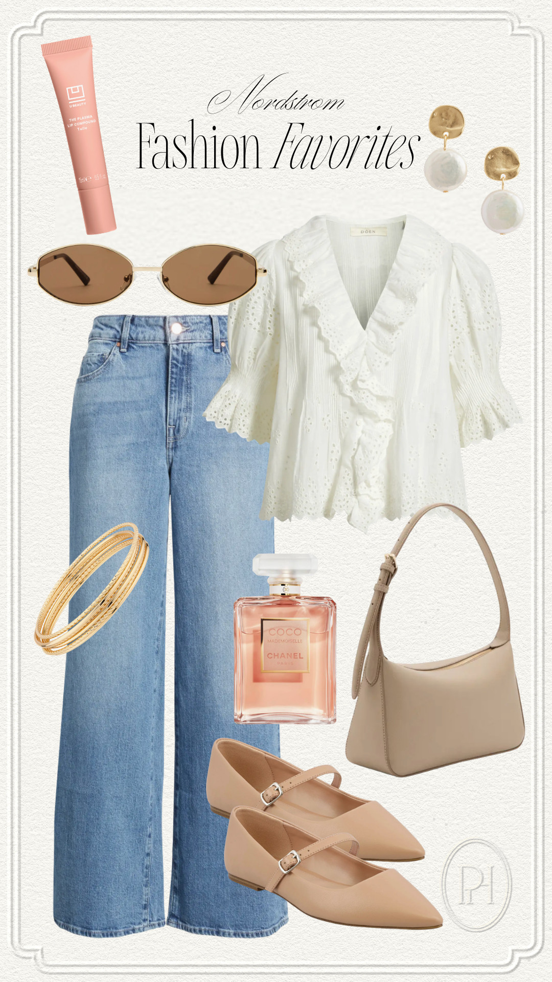 Nordstrom fashion favorites I'm loving for spring!

spring fashion, spring style, spring look, spring outfit, flared jeans, medium wash denim, wide leg jeans, gold bangle bracelet, pearl earrings, lip gloss, lip balm, perfume, women's fragrance, nude purse, tan handbag, top handle handbag, pointed toe flats, nude flats, white blouse, boho blouse, oval sunglasses, spring top 

 #LTKgrwm #LTKootd #LTKWorkwear