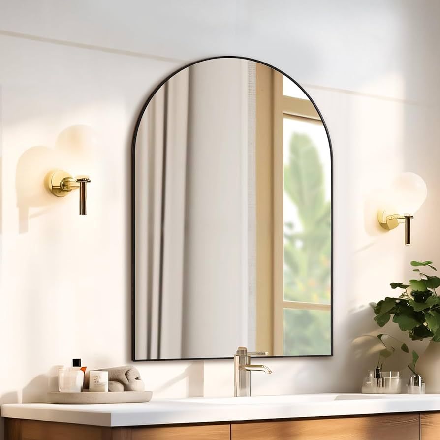 28 x 20 Inch Arched Bathroom Mirror, Black Modern Wall Mirror with Metal Frame, Arched Top Bathro... | Amazon (US)