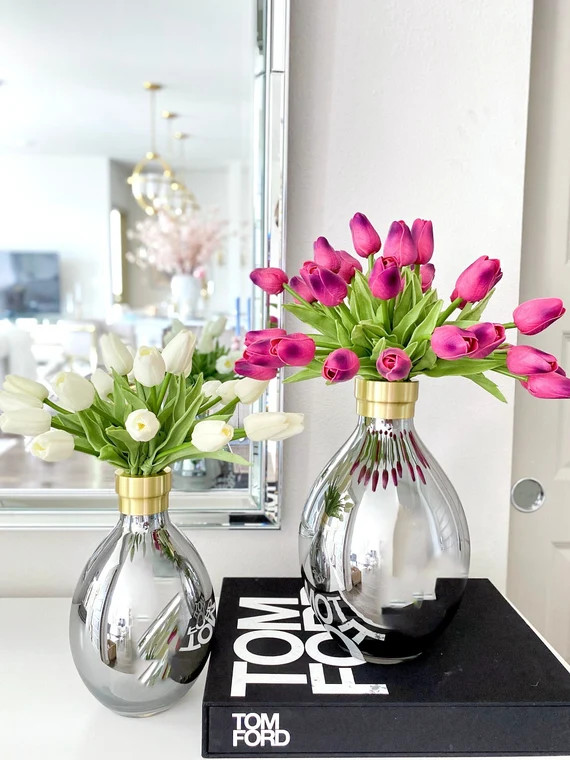 Mirrored Reflective Glass Vase, Glass Flower Vase, Silver Vase, Tulips Vase, Housewarming Gift | Etsy (US)