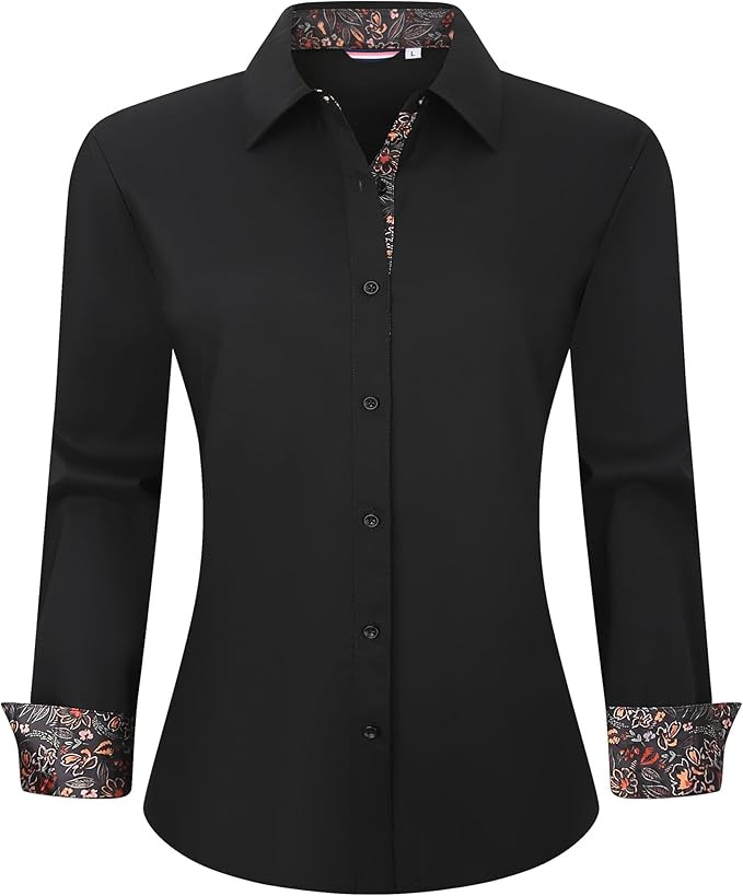 WARHORSEE Womens Cotton Button Down Dress Shirt Long Sleeve Easy Care Dressy Work Tops Business C... | Amazon (US)