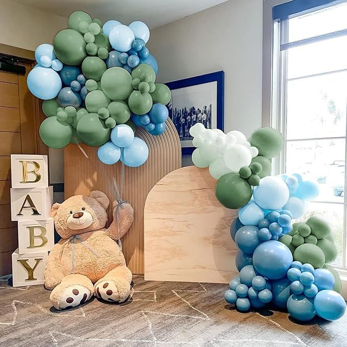Slate Blue Balloon Arch Kit,Baby Blue Light Green Balloons for Baby Shower Boy Birthday Party Bac... | Amazon (US)