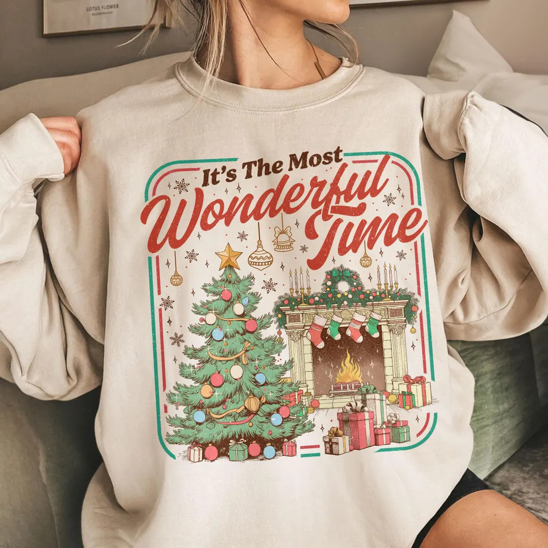 Christmas Cozy It's The Most Wonderful Time Sweatshirt, Retro Christmas Tree Sweater, Christmas T... | Etsy (US)