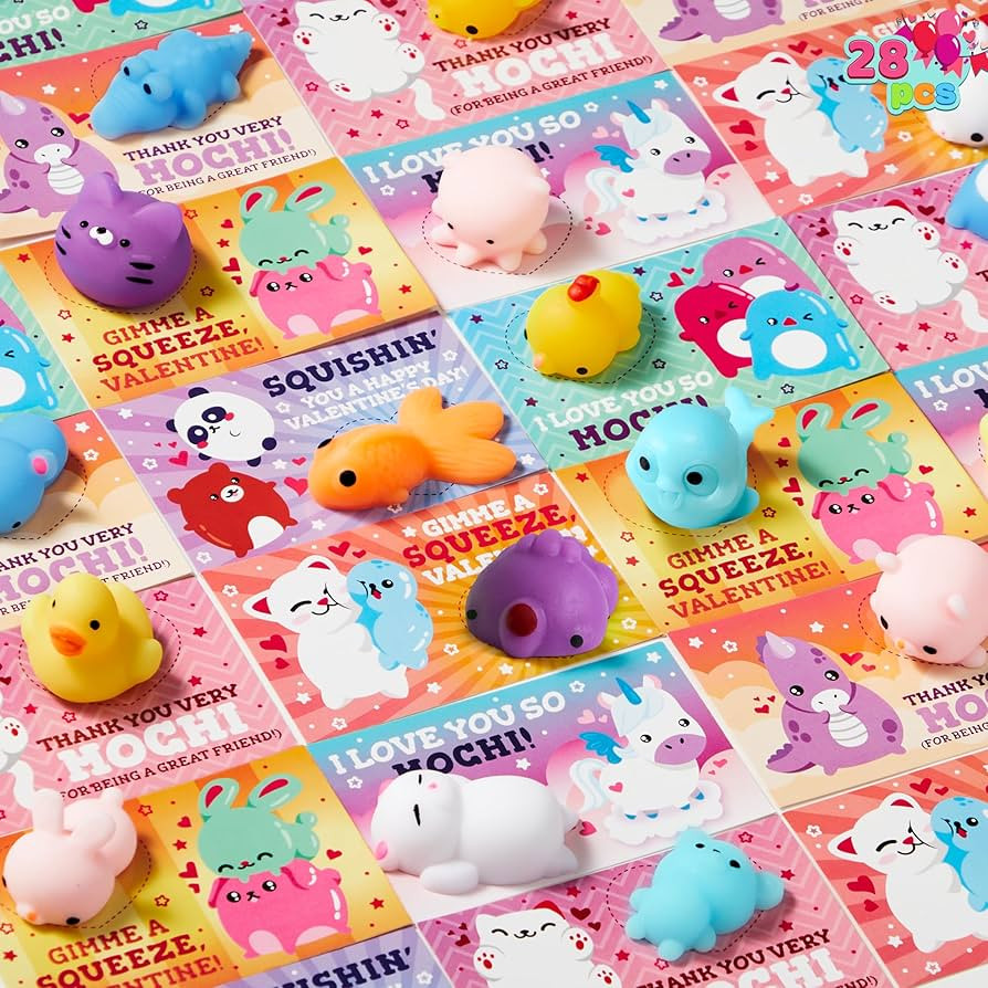 JOYIN 28 Packs Valentines Day Mochi Squishy Toy Gift Cards for Kids, Kawaii Mochi to Squeeze with... | Amazon (US)
