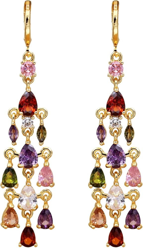 18K Gold Plated Flower Dangle Earrings for Women, Hypoallergenic Cubic Zirconia Earrings, Elegant... | Amazon (US)