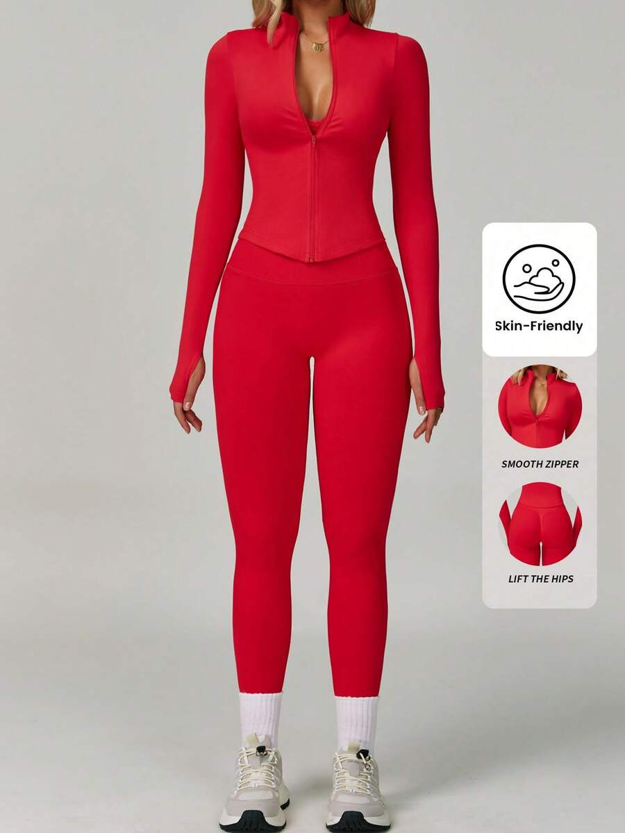 Yefecy Street-Ready Workout Set For Women,Corset Style Zip Jacket And Booty Lifting Pants, Gym To... | SHEIN