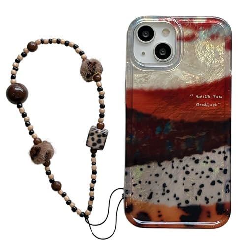 for iPhone 16promax/15pro/14/13 case\uff0cArtistic iPhone Case with Beaded Strap, Marbled Resin D... | Amazon (US)