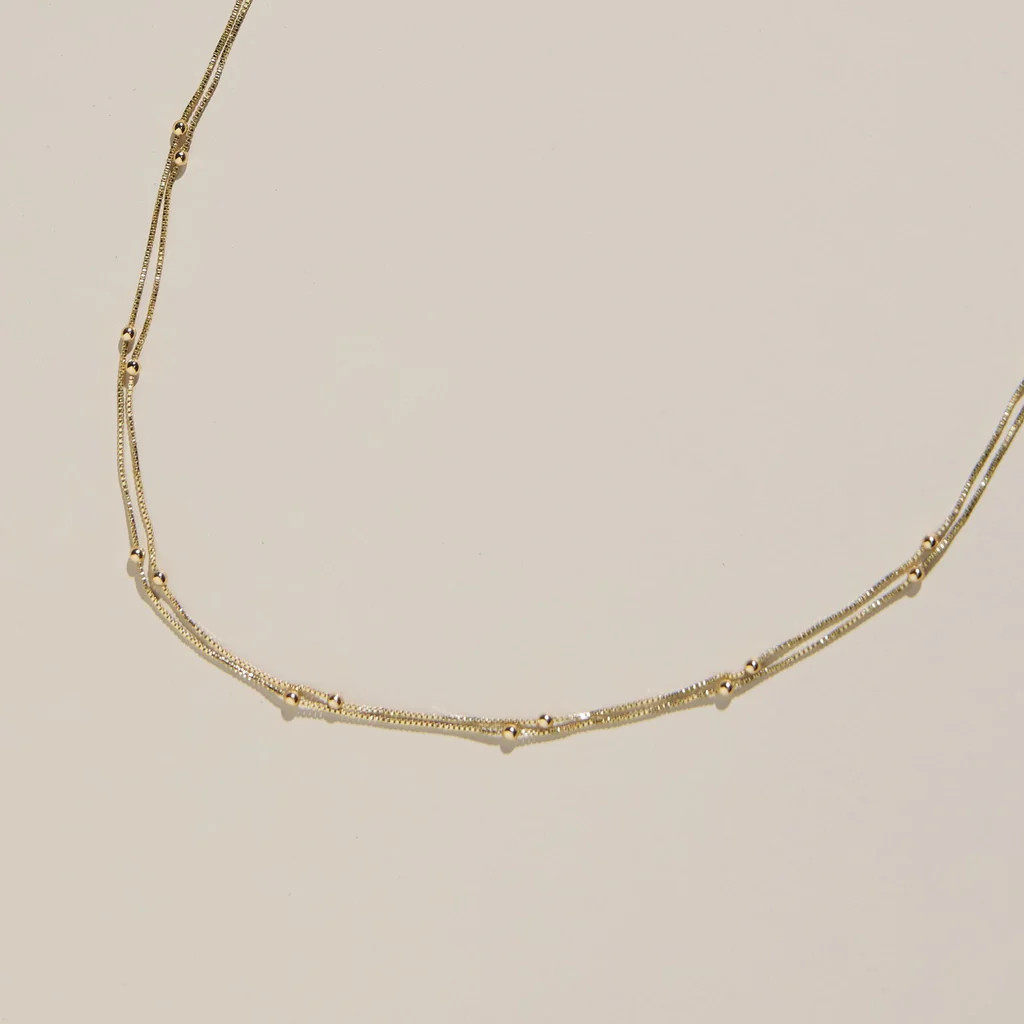 Gold Double Layer Saturn Chain Necklace | Nickel and Suede