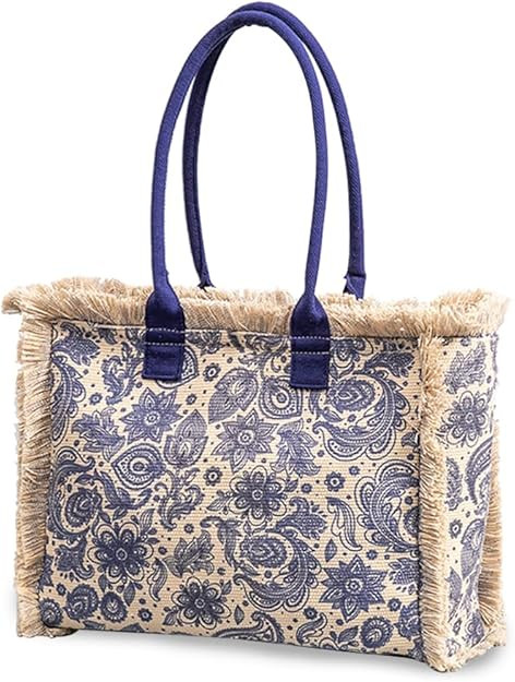 Women Canvas Handbag Ethnic Style Tote Bag Retro Shoulder Bag with Tassels Summer Beach Bag Bohem... | Amazon (US)