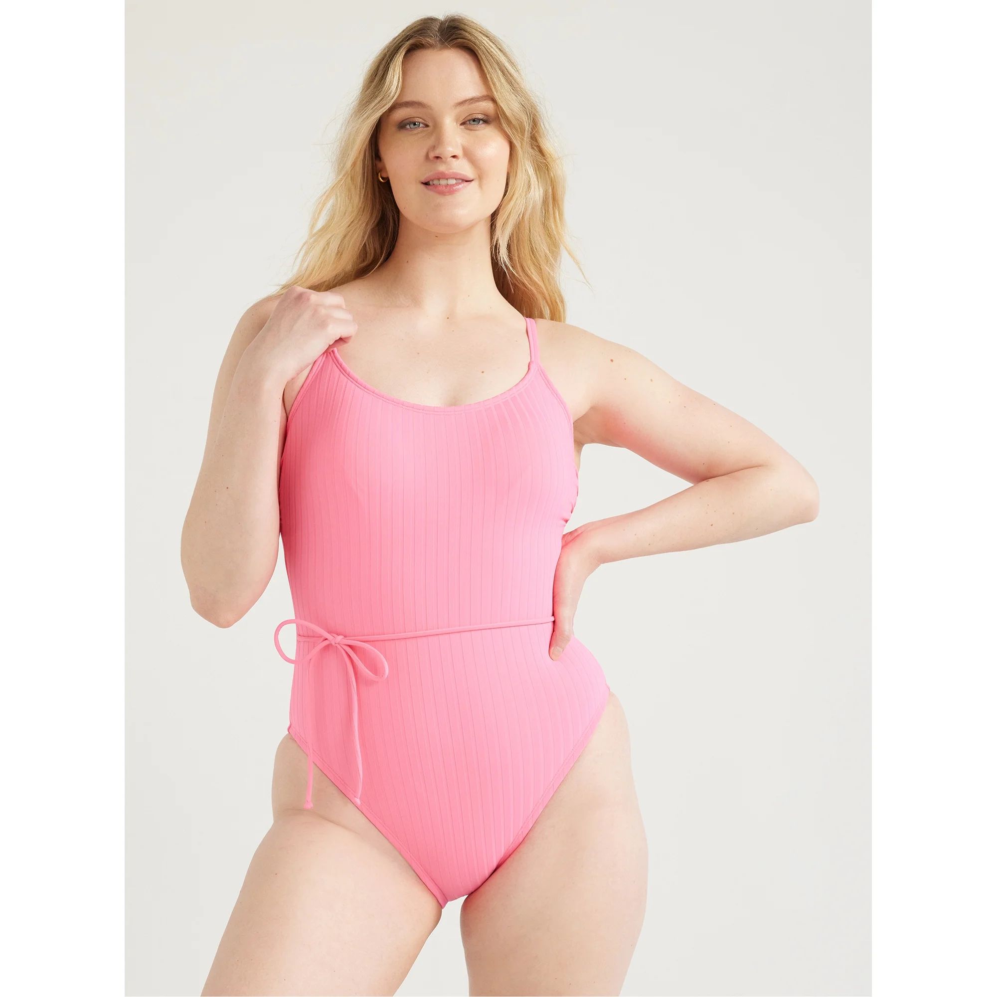 Time and Tru Women's and Women's Plus Ribbed Belted One Piece Swimsuit, Sizes XS - 2X | Walmart (US)