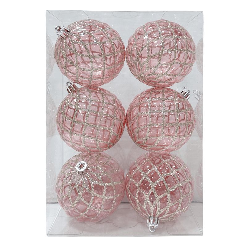 Pink 6-Count Pink Champagne Quilted Shatterproof Ornaments, 3.1" | At Home