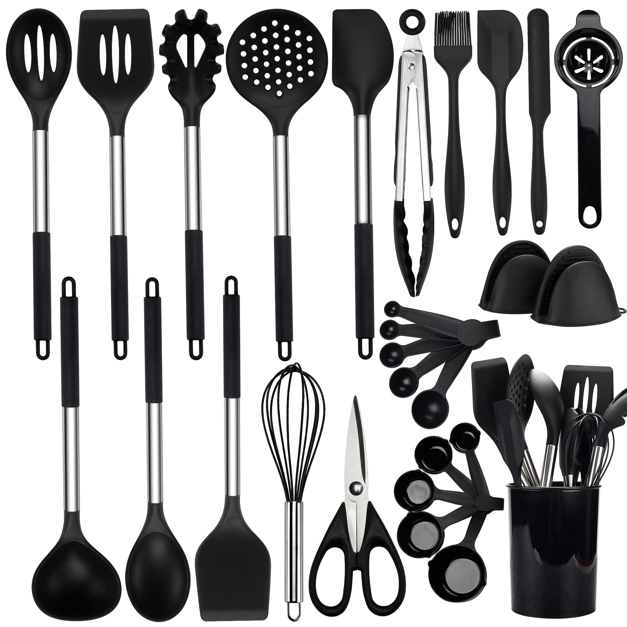 28 Pcs Silicone Cooking Utensils Set with Holder, Spatula Set, Silicone Whisk, Scissors, Measurin... | Amazon (US)