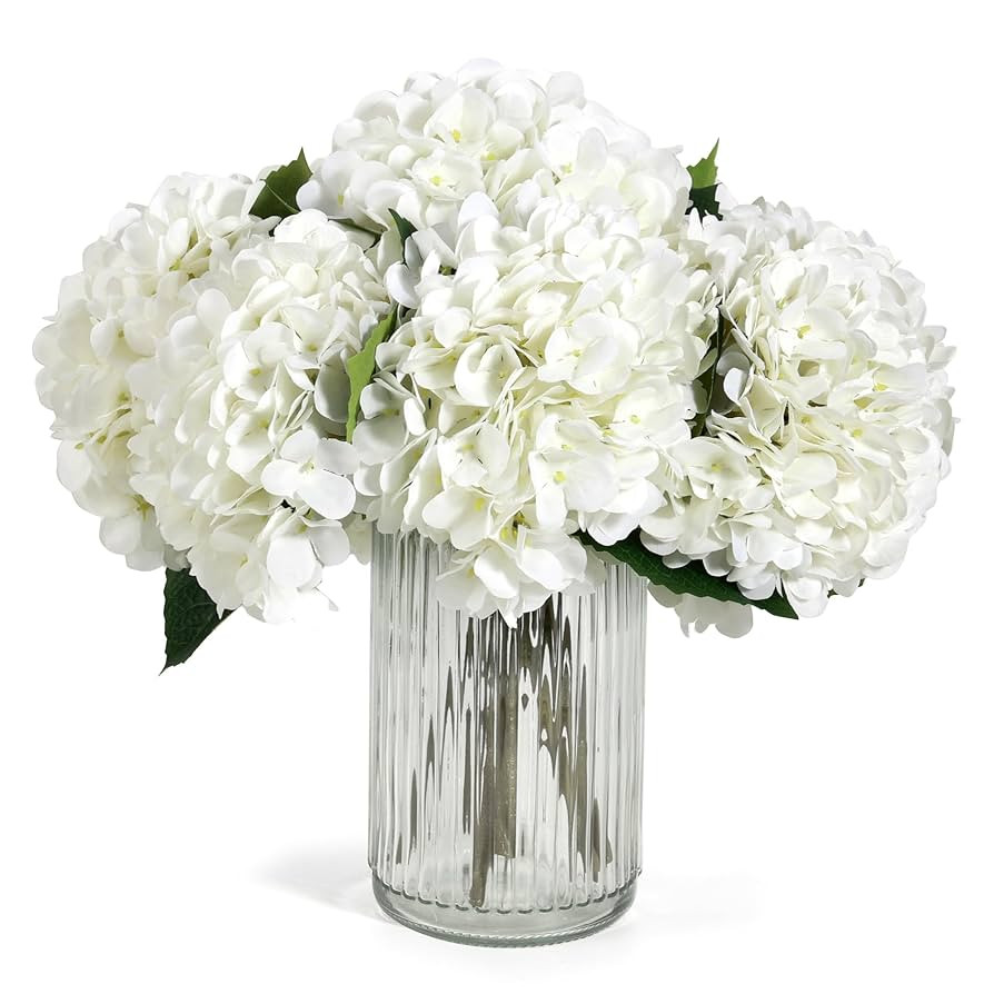 Auihiay 8PCS White Artificial Hydrangea Flowers Bouquets, Silk Hydrangea Flowers with Stems and L... | Amazon (US)