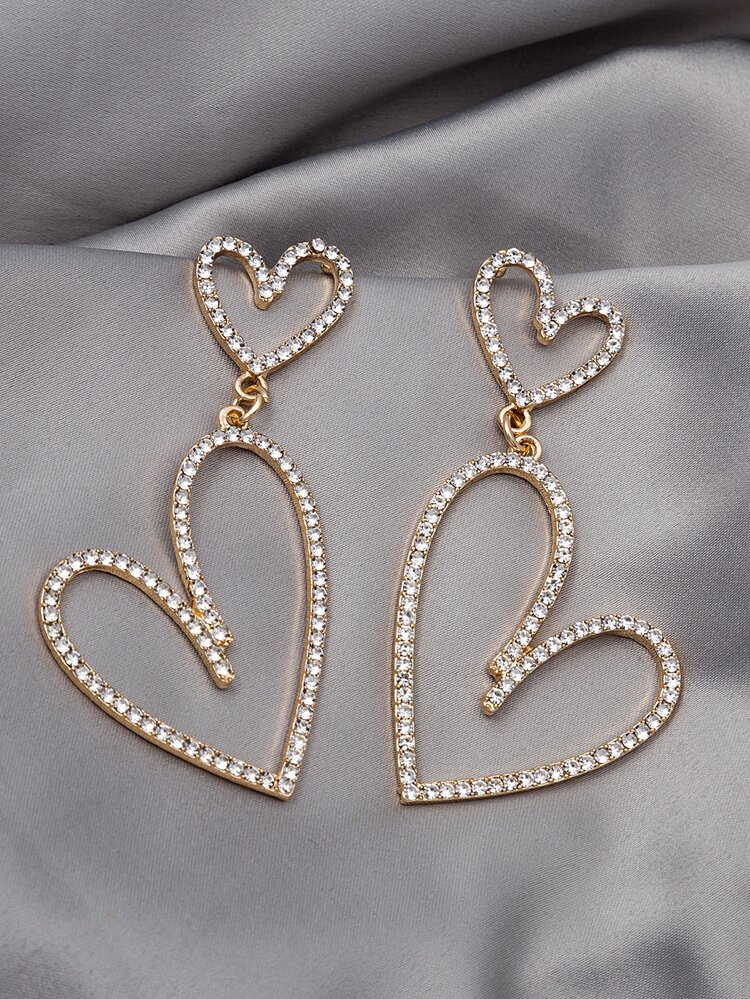 Rhinestone Heart Drop Earrings | SHEIN