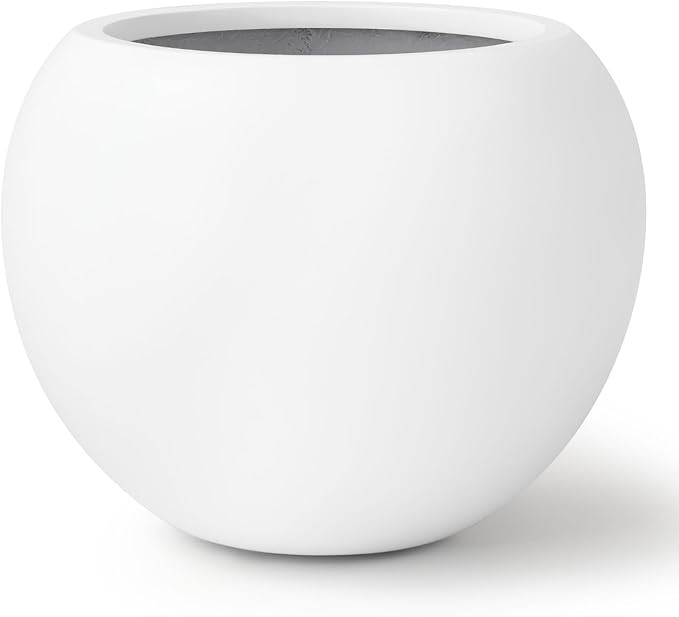 9.7" H x 12" D Premium Globo Fiberstone Round Planter with Drainage Hole, Smooth Finishes, Weathe... | Amazon (US)