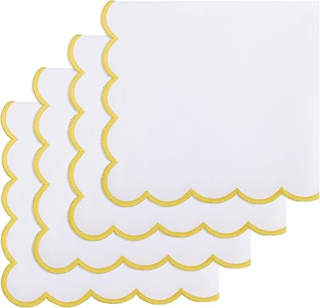 PurpleEssences Scalloped Embroidery Cloth Napkins Table Decor Spring Summer Easter 100% Cotton Se... | Amazon (US)